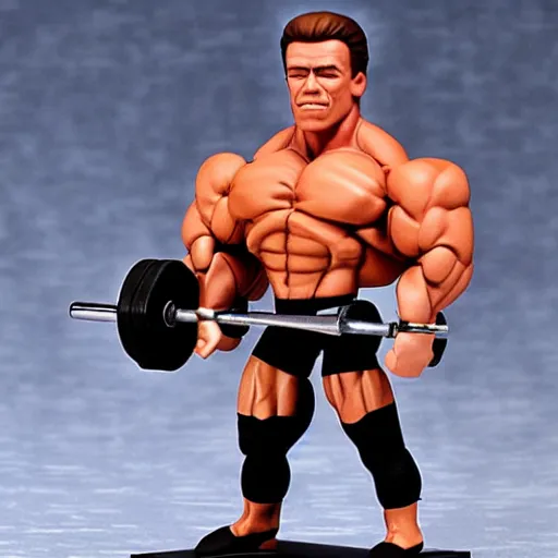 Prompt: muscular arnold schwarzenegger lifting a weights as nendoroid!, kodak film