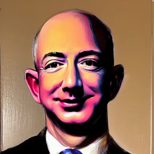 Image similar to painting of Jeff Bezos with very very very long hair hair