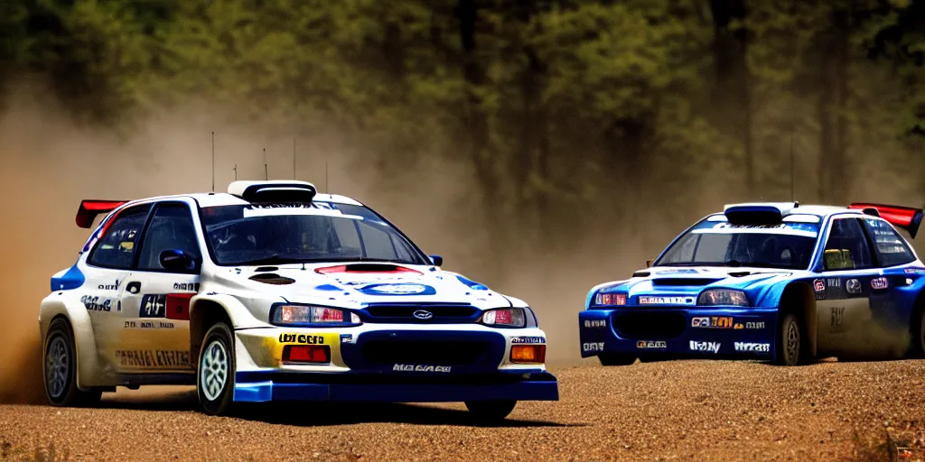 Image similar to 1999 subaru impreza, WRC, rally car, cinematic, 8k, depth of field, bokeh.