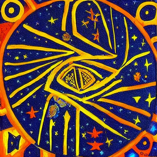 Prompt: The Big Bang, Painting by the Dogon people of Mali, Sirius a, Sirius b