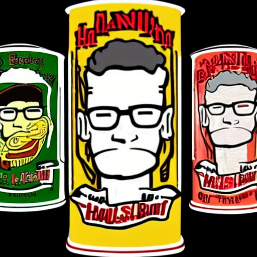 Image similar to hank hill beer can label, highly detailed, high quality, high resolution