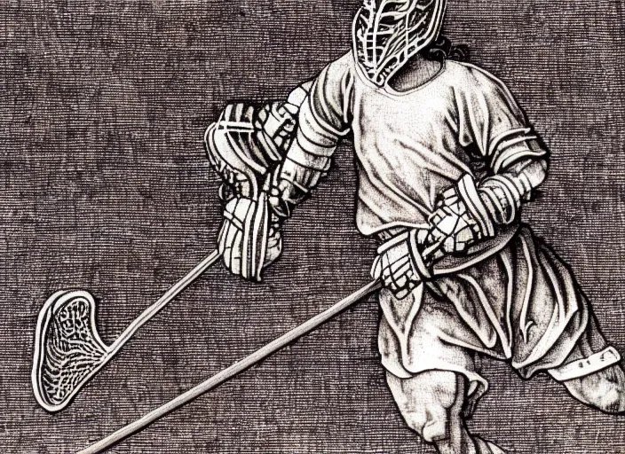Prompt: lacrosse player, highly detailed, 8k, intricate, Albrecht Durer style