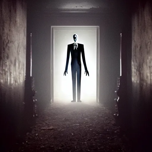 Image similar to still photo of slenderman in american horror story : deep web ( 2 0 2 4 ), cinematic lighting, scene, cinematic