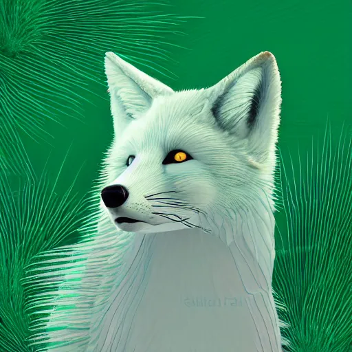 Prompt: digital natural green and white fox, retrowave palette, digital world, highly detailed, electric breeze, anatomically correct vulpine, synth feel, fluffy face, ear floof, flowing fur, super realism, accurate animal imagery, 4 k digital art