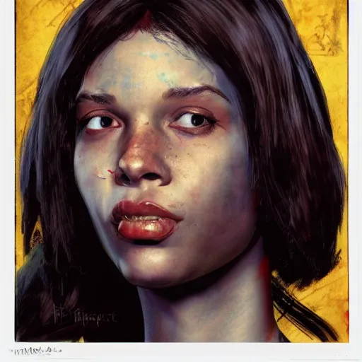 Image similar to frontal portrait of zoe from left 4 dead, by norman rockwell