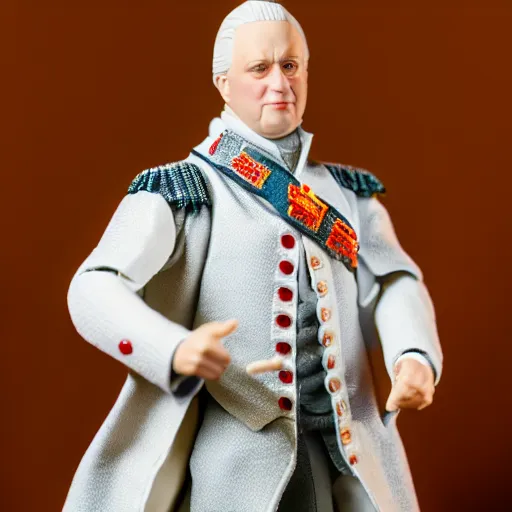 Prompt: plastic action figure of king george iii, wide shot, studio lighting, high resolution product photography