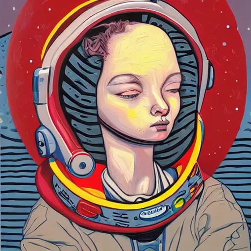 Image similar to wlop oil painting of a girl lost in space, mcbess, james jean