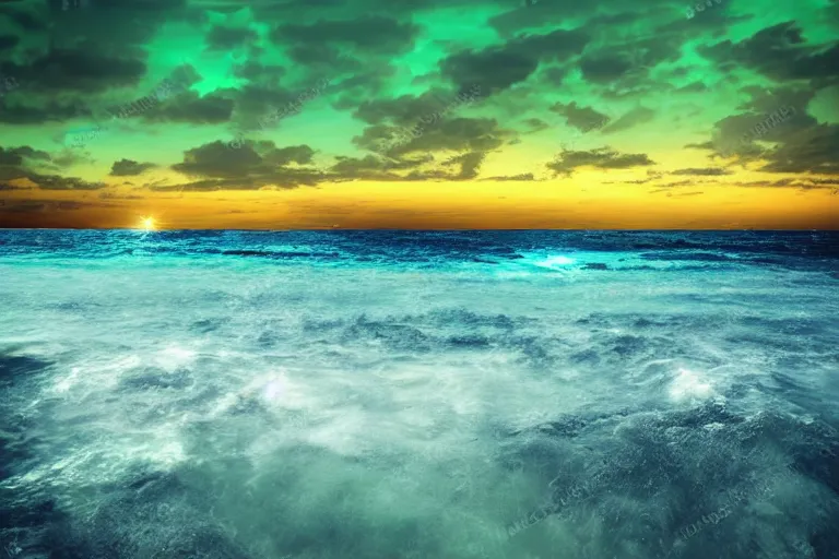 Image similar to bioluminescent waves, beach, night, landscape, relax atmosphere, magic atmosphere, photo realistic