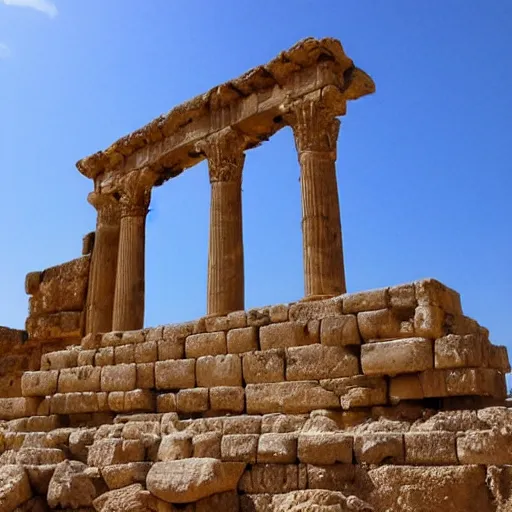 Prompt: Baalbeck ruins, temple, monument, realistic