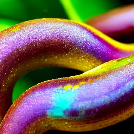 Prompt: colorful slugs intertwining, hd closeup, nature photography, featured