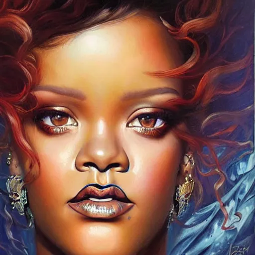 Image similar to a portrait of rihanna by karol bak