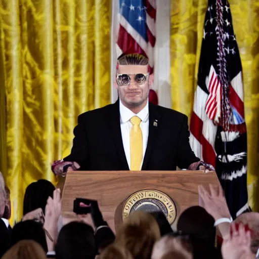Image similar to riff raff being sworn in as 4 7 th president of united states, live coverage, 4 k