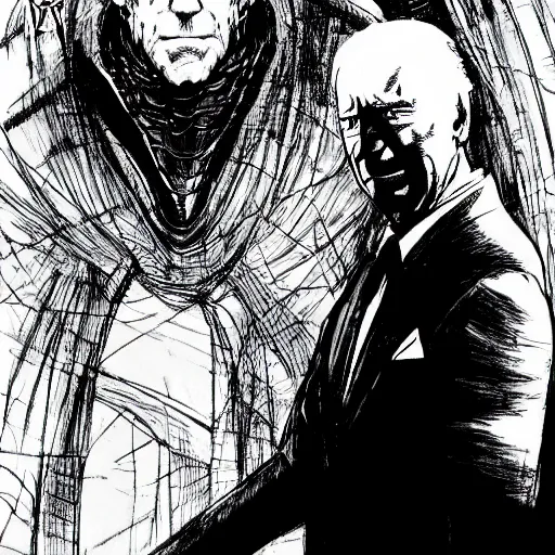 Image similar to Joe Biden looking sinister, by Tsutomu Nihei, highly detailed