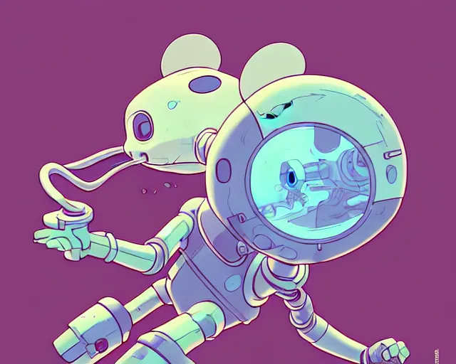 Image similar to a study of cell shaded cartoon of an adorable mouse piloting a mech, illustration, wide shot, subtle colors, post grunge, concept art by josan gonzales and wlop, by james jean, Victo ngai, David Rubín, Mike Mignola, Laurie Greasley, highly detailed, sharp focus, alien, Trending on Artstation, HQ, deviantart, art by artgem