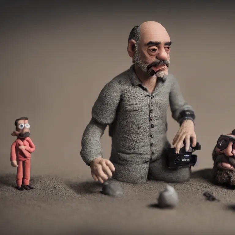 Prompt: a cinematic film still of a claymation stop motion film starring joe rogan, shallow depth of field, 8 0 mm, f 1. 8