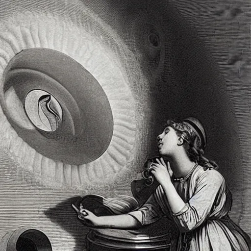 Image similar to A art installation. A rip in spacetime. Did this device in her hand open a portal to another dimension or reality?! instruction manual by Augustus Edwin Mulready curvaceous