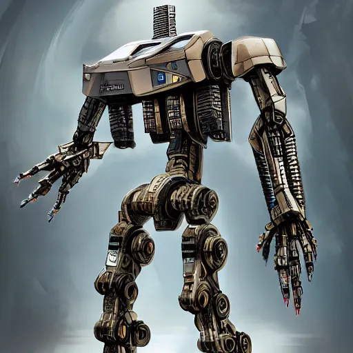 Image similar to long armed mecha with long multi segmented arms, armored exoskeleton hard surface armor, power armor, droid detailed sci - fi backgrounds. 8 k hd resolution, bandai box art, star trek, makoto kobayashi, pokemon cards