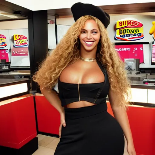 Prompt: beyonce working at burger king,