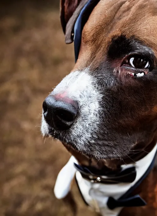 Prompt: closeup portrait of a hunting terrier wearing a suit and a monocle and a top hat, depth of field, zeiss lens, detailed, centered, by Annie Leibovitz and Steve McCurry, David Lazar, Jimmy Nelsson, Breathtaking, 8k resolution, extremely detailed, beautiful, establishing shot, artistic, hyperrealistic, beautiful face, octane render