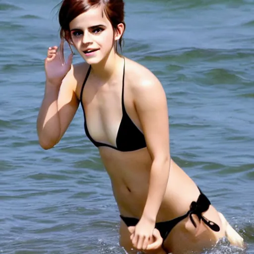 Prompt: emma watson as anime girl in bikini