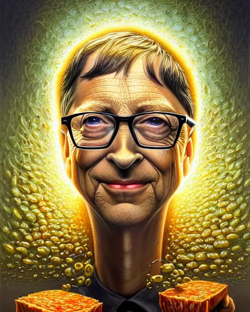 Image similar to detailed portrait of bill gates cheese!! grater!!! shredded by tomasz alen kopera and peter mohrbacher and johanna martine! and margaret keane! coherent luminescent