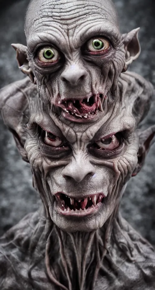 Image similar to photo of demon gollum, fullbody portrait, realistic face, detailed, sony a 7 r