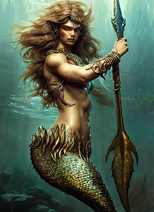 Image similar to a fierce mermaid warrior under water, fantasy character portrait, ultra realistic, concept art, intricate details, highly detailed by greg rutkowski, gaston bussiere, craig mullins, simon bisley