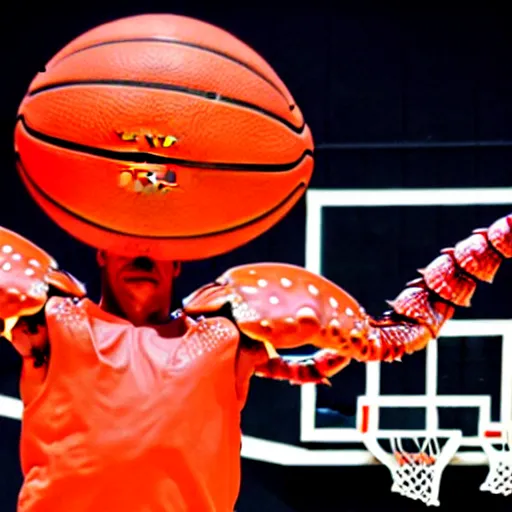 Image similar to giant human lobster playing basketball