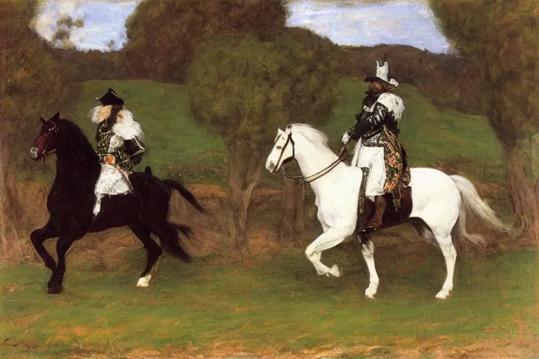 Prompt: 1 7 th century cavalier, edwin austin, green