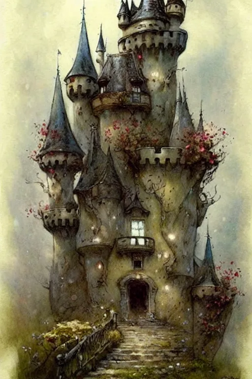 Prompt: (((((1950s fairy tale castle . muted colors.))))) by Jean-Baptiste Monge !!!!!!!!!!!!!!!!!!!!!!!!!!!