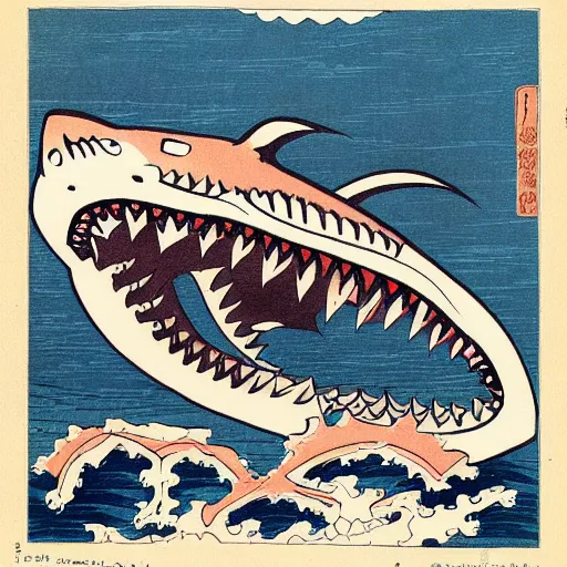 Prompt: friendly shark by hokusai