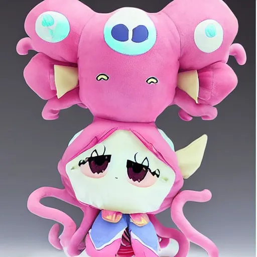 Prompt: cute fumo plush of a celebrating octopus girl, anime girl