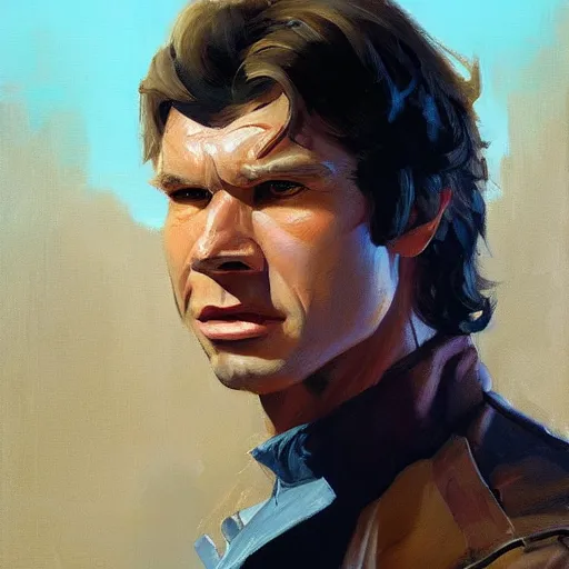 Prompt: greg manchess portrait painting of han solo as overwatch character, medium shot, asymmetrical, profile picture, organic painting, sunny day, matte painting, bold shapes, hard edges, street art, trending on artstation, by huang guangjian and gil elvgren and sachin teng