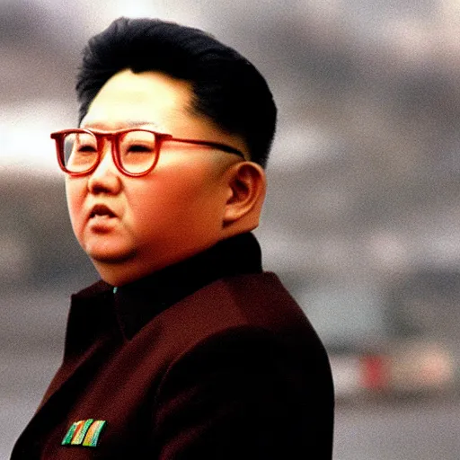 Image similar to Kim Jong-il looking into the fog, filmstill