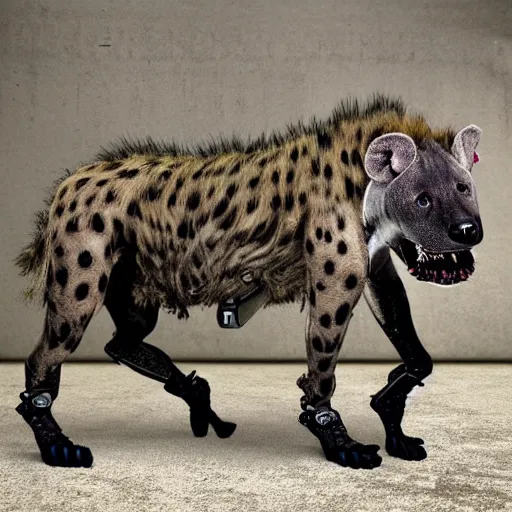 Image similar to cybernetic hyena realistic photo, cyborg hyena real