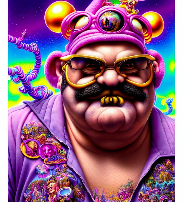Prompt: lisa frank pattern fantasy character portrait of wario from mario brothers, ultra realistic, wide angle, intricate details, blade runner artifacts, highly detailed by peter mohrbacher, wayne barlowe, boris vallejo, hajime sorayama aaron horkey, gaston bussiere, craig mullins