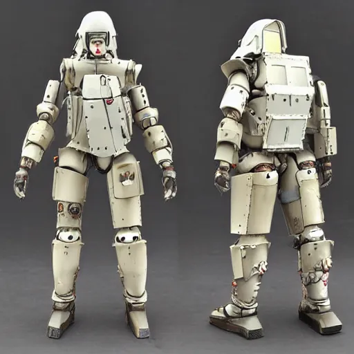 Prompt: maschinen krieger armored walking suit in the style of makoto kobayashi