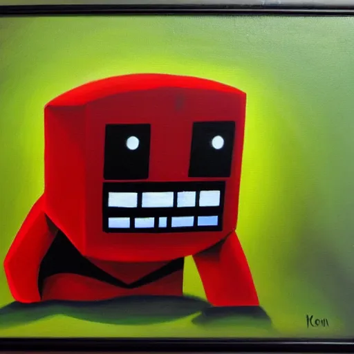 Prompt: super meat boy, oil painting