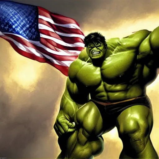 Image similar to hulk as president of united states, with huge bazooka, on car, unreal engine art, detail, by kresto the artist