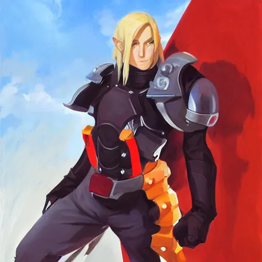 Image similar to greg manchess portrait painting of edward elric as overwatch character, medium shot, asymmetrical, profile picture, organic painting, sunny day, matte painting, bold shapes, hard edges, street art, trending on artstation, by huang guangjian and gil elvgren and sachin teng