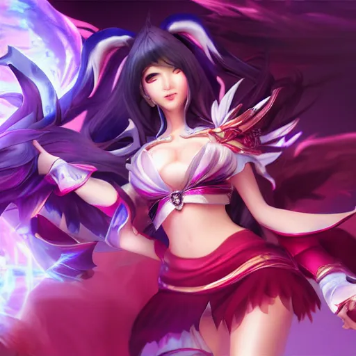 Image similar to ahri, official art, render, highly detailed