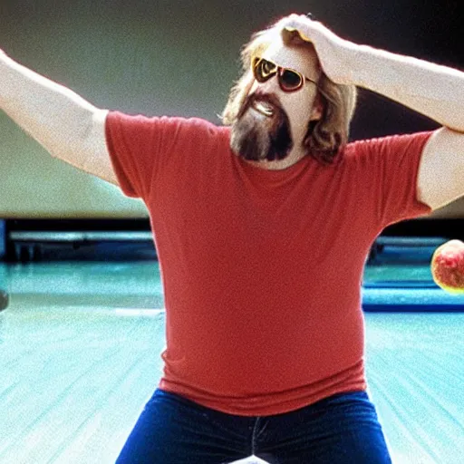 Image similar to big lebowski bowling a watermelon