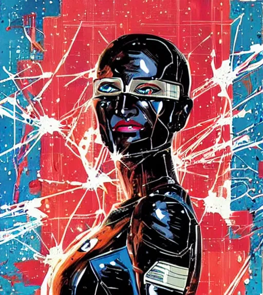 Image similar to portrait of a female android, by MARVEL comics and Sandra Chevrier