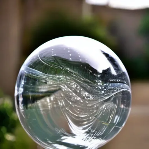 Prompt: beautiful water sphere, made of water, hyperrealistic, transparent, refreshing, balanced, caustic