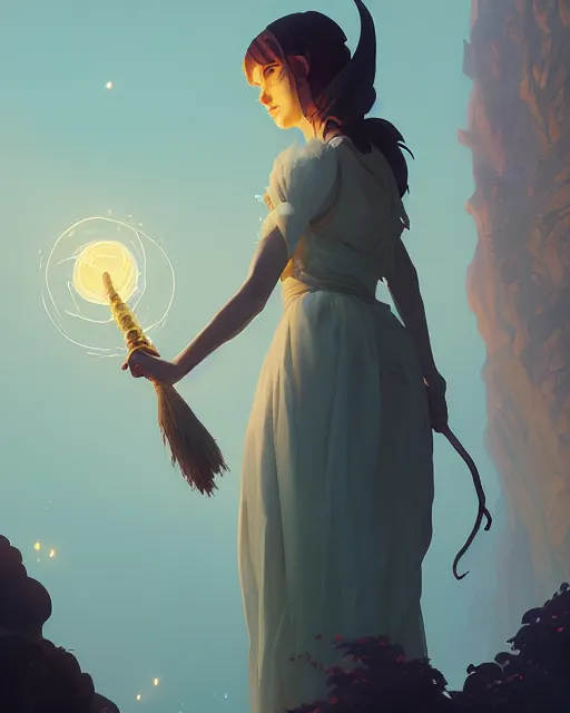 Prompt: highly detailed vfx portrait of a witch casting light magic, unreal engine, greg rutkowski, loish, rhads, beeple, makoto shinkai and lois van baarle, ilya kuvshinov, rossdraws, tom bagshaw, alphonse mucha, global illumination, detailed and intricate environment