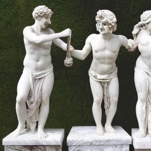 Image similar to Greek Marble Statues doing Daily Chores while laughing histerically