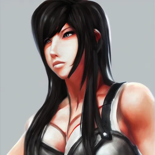 Prompt: head and shoulders artwork of tifa lockhart, trending on artstartion