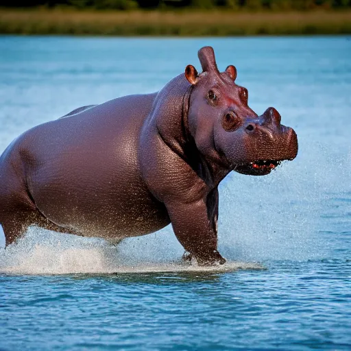 Image similar to polo played with hippopotamuses. sports photograph.