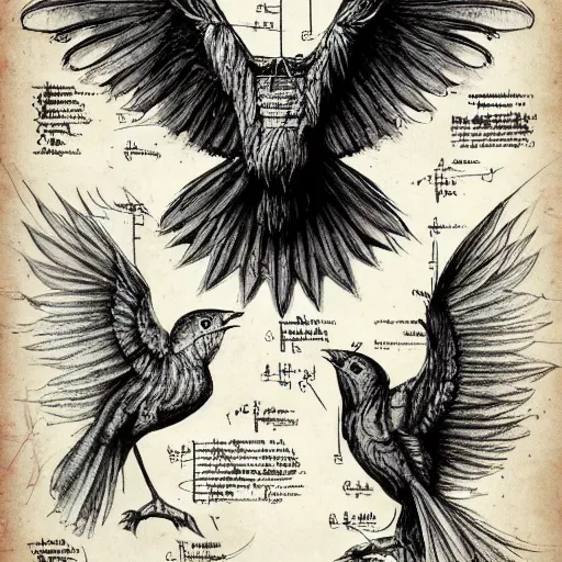 Image similar to anatomy of a bird, da vinci notes, ultradetailed, artstation