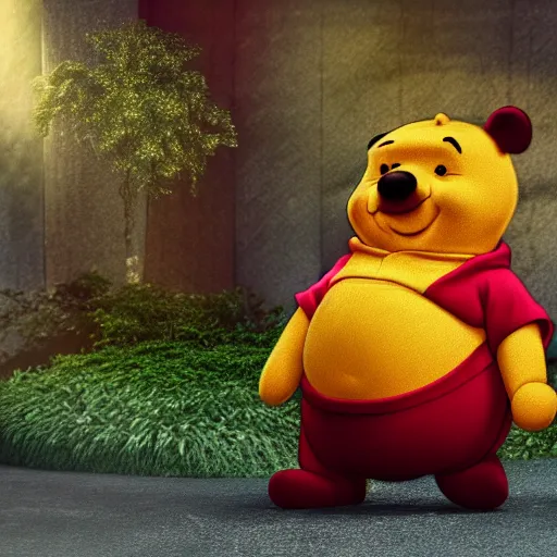 Prompt: Xi Jinping and Winnie the Pooh hybrid, hyper realistic, photo, octane render, 8K, cinematic